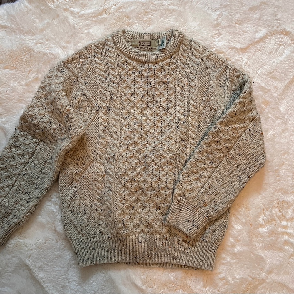 Aran Sweater Market Speckled Cream Cable Knit Sweater